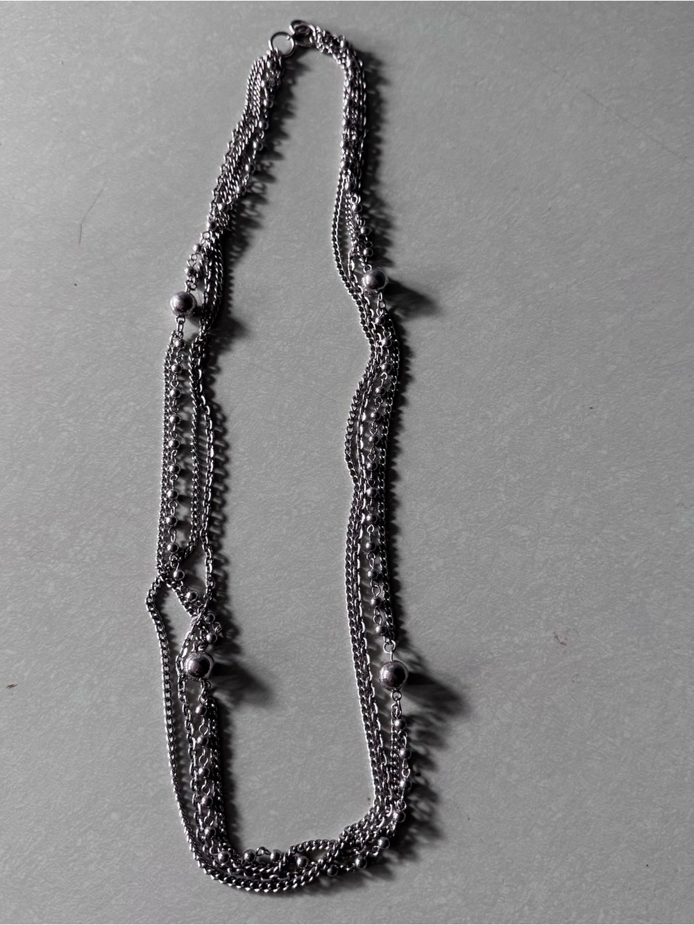 Vintage Style Silver Tone Multi Strand Chain Necklace 14" Layered Ball Beads